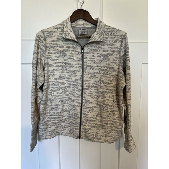 Zyia Active Jacket Womens Large Cream Gray Combo Athleisure Workout Casual Gym - Picture 1 of 6